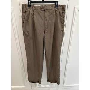 Zanella Bennett Brown 100% Wool Pleated Dress Pants Size 34 Cuffed Luxury Italy